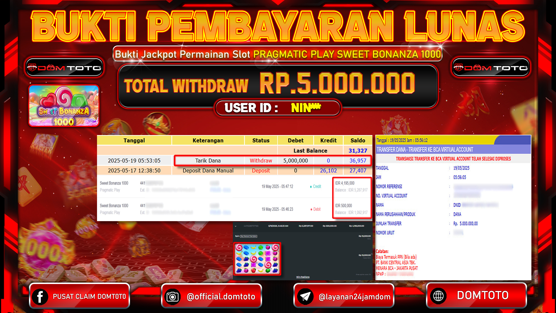 JACKPOT SLOT SWEET BONANZA 1000 19 MEI 2025